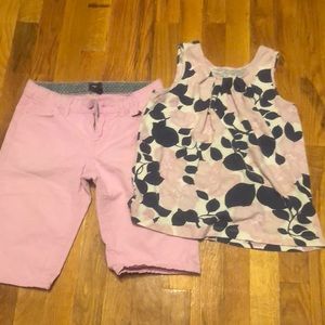 Pink shorts and pink and blue matching top